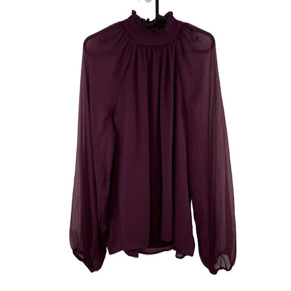 Joie Sheer Long Sleeve Smocked Mockneck Blouse Size Large Whimsigoth Witchy Goth - Picture 2 of 8